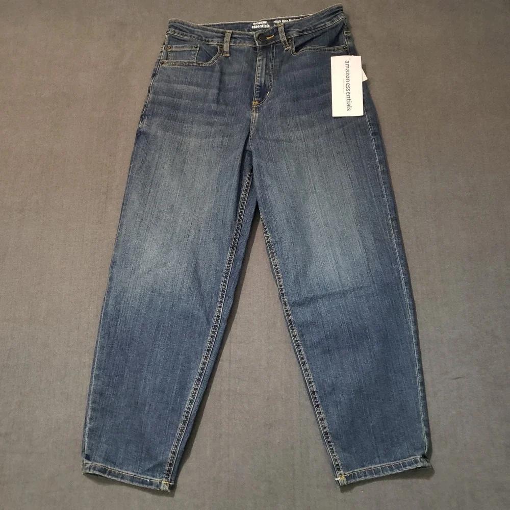 Amazon Essentials Jeans Womens 10 Blue High Rise Relaxed Leg Tapered Ankle Denim